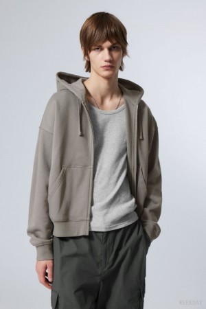 Weekday Boxy Midweight Zip Hoodie Grey | DBLH2856