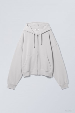 Weekday Boxy Midweight Zip Hoodie Light Grey | WZRP2882