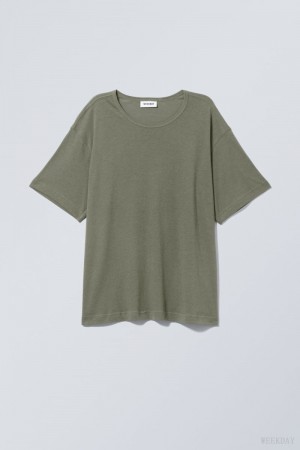 Weekday Boxy Relaxed T-shirt Khaki | BADB2944