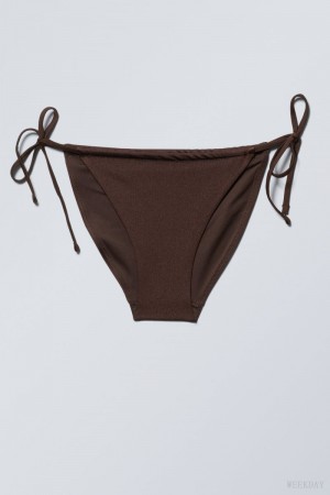 Weekday Breeze String Bikini Bottoms Dark Brown | GHWP3092