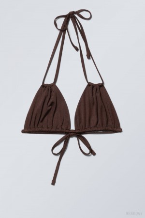 Weekday Breeze Tie Bikini Top Dark Brown | DEJV8019