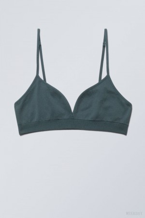 Weekday Cat Soft Triangle Bra Bra Dark Turquoise | FZHH9284