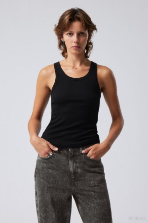 Weekday Close Fitted Tank Top Black | ZIOP5987