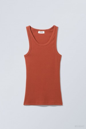 Weekday Close Fitted Tank Top Dark Orange | UVJM1373