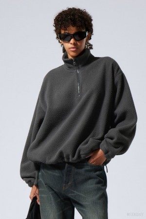 Weekday Cora Oversized Fleece Sweatshirt Dark Grey | UUSF7696