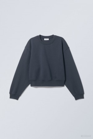 Weekday Crop Volume Sweatshirt Blue | FSLG7518