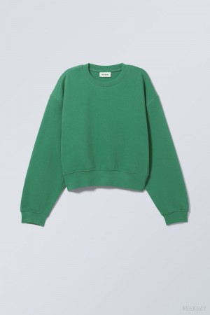 Weekday Crop Volume Sweatshirt Green | QZMZ9521