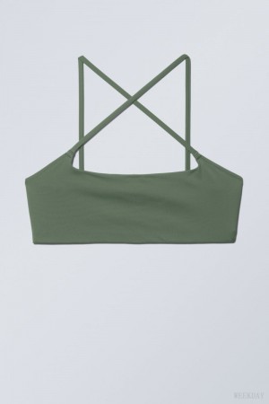 Weekday Cross Front Bikini Top Olive Green | LATO3333