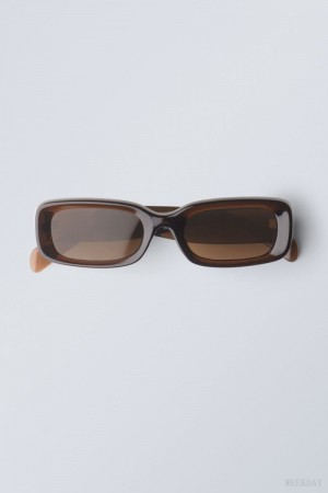 Weekday Cruise Squared Sunglasses Dark Brown | QILY9180