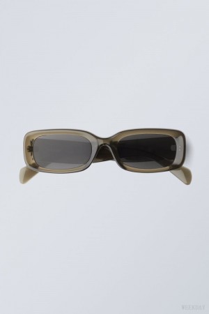 Weekday Cruise Squared Sunglasses Khaki | ESYZ0855