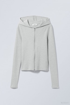 Weekday Cut Tight Zip Hoodie Grey Brown | ZYZN3469