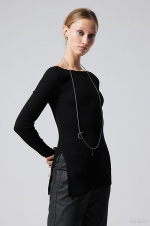 Weekday Cybele Slit Long Sleeve Black | OFEF9897