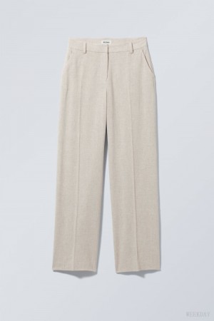 Weekday Cyrus Linen Mix Trousers Ecru | ZIRD0548