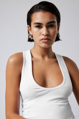 Weekday Deep U-Neck Tank Top White | UFOQ2783