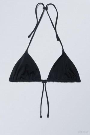 Weekday Drawstring Halter Bikini Top Black | UWUK2694