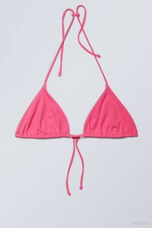 Weekday Drawstring Halter Bikini Top Pink | OOYK2624