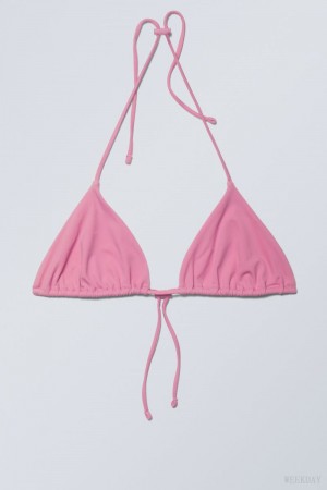 Weekday Drawstring Halter Bikini Top Pink | RHTL4890