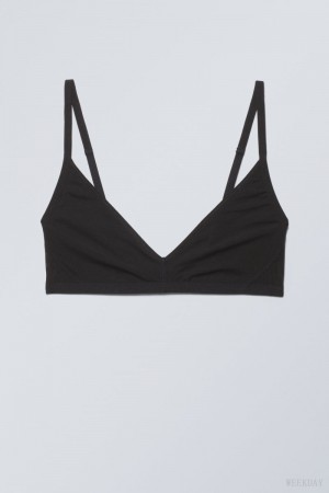 Weekday Dylan Mesh V-neck Bra Bra Black | XLVL3505