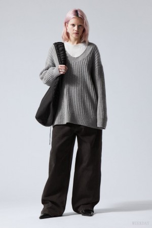 Weekday Eden Oversized Wool Blend Sweater Grey | SWDU7815