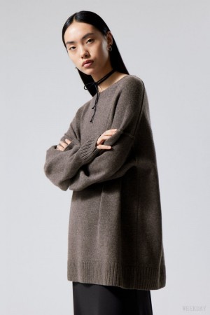 Weekday Eloise Oversized Wool Sweater Dark Mole | YFKR4373