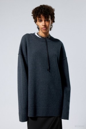 Weekday Eloise Oversized Wool Sweater Navy | RFJX5923