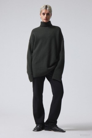 Weekday Eloise Wool Turtleneck Sweater Dark Green | QKQH8490