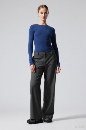 Weekday Emily Low Waist Suiting Trousers Dark Grey | ZRXS5745