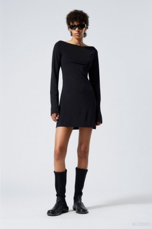 Weekday Era Boat Neck Mini Dress Black | SXNF7399