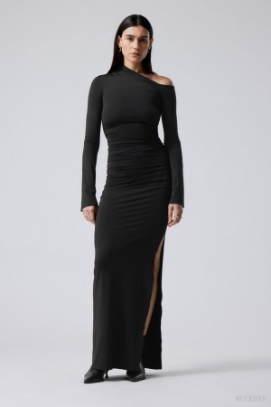 Weekday Erin Drape Dress Black | PBQW5277