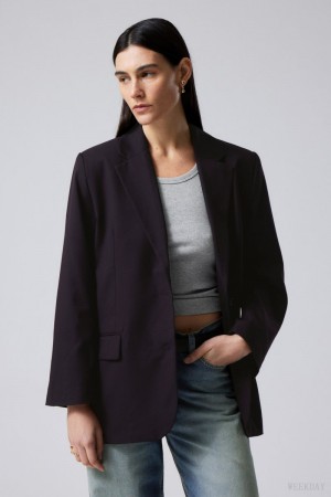 Weekday Erin Oversized Blazer Dark Purple | IUFG1591