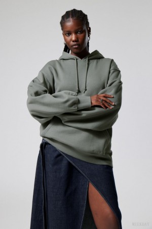 Weekday Essence Relaxed Hoodie Olive Green | SXSO7741