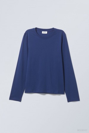 Weekday Essence Standard Long Sleeve Dark Blue | JWZC2333