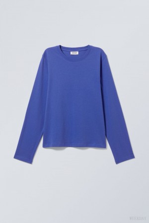 Weekday Essence Standard Long Sleeve Light Blue | OHET6935