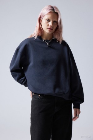 Weekday Essence Standard Sweatshirt Dark Blue | IABC0303