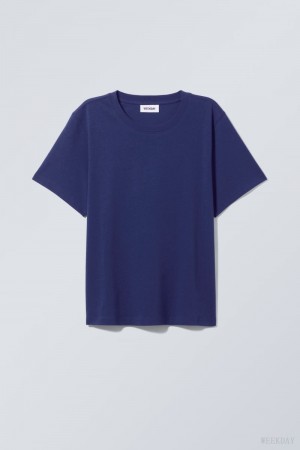 Weekday Essence Standard T-shirt Dark Blue | GUCQ4364