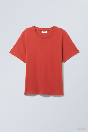 Weekday Essence Standard T-shirt Red | QLRU8738