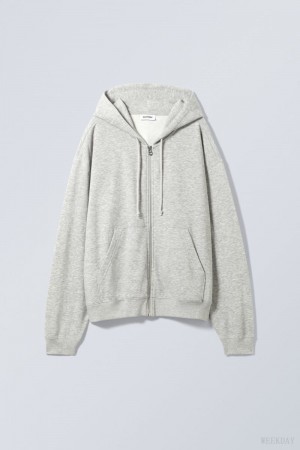 Weekday Essence Standard Zip Hoodie Grey | AGPZ8561