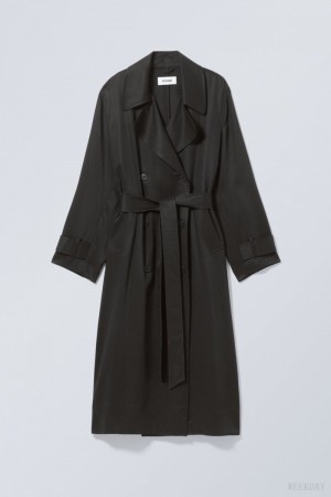 Weekday Evelyn Relaxed Lyocell Trench Coat Black | DUNV1988