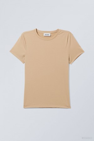 Weekday Fine T-shirt Beige | WJOJ1921