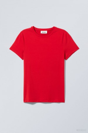 Weekday Fine T-shirt Light Red | SHFY3138