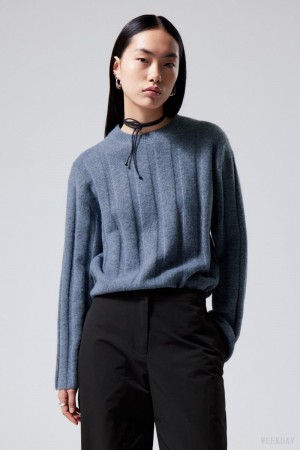 Weekday Fiona Rib Sweater Blue | RJTJ2366