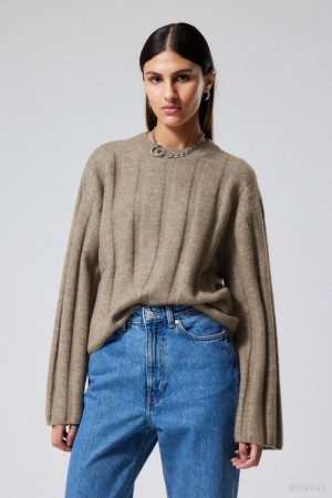 Weekday Fiona Rib Sweater Dusty Mole | CXAO0388