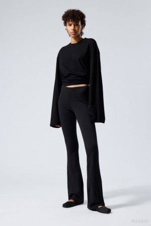 Weekday Flared Jersey Trousers Black | DLIW7024