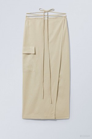 Weekday Fold Linen Mix Long Skirt Beige | TWIY4545