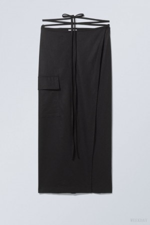 Weekday Fold Linen Mix Long Skirt Black | WXYI3919