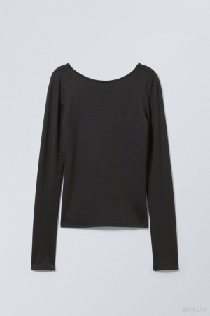 Weekday Gizem Open Back Long Sleeve Top Black | FAYH3153