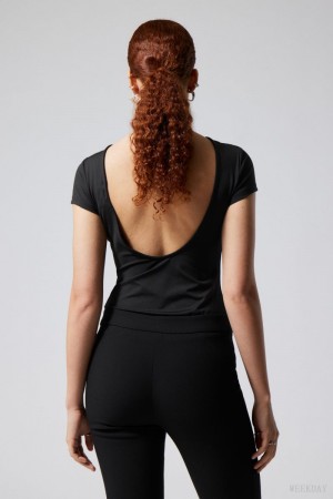 Weekday Gizem Open Back T-shirt Black | BFKF4120