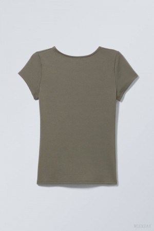 Weekday Gizem Open Back T-shirt Dark Khaki Green | IJAS2015