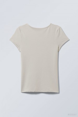 Weekday Gizem Open Back T-shirt Greige | CRWK8402