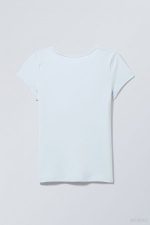 Weekday Gizem Open Back T-shirt Light Blue | JOFK2526